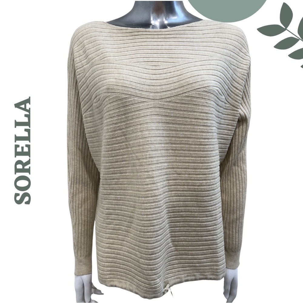 Sorella Italy Ribbed Boatneck Sweater L/XL Beige NWT